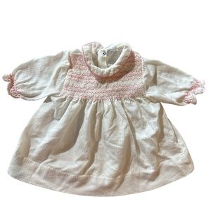 VTG 60s Carter's White Smocked Baby Dress - Pink Embroidery Heirloom - 1YR